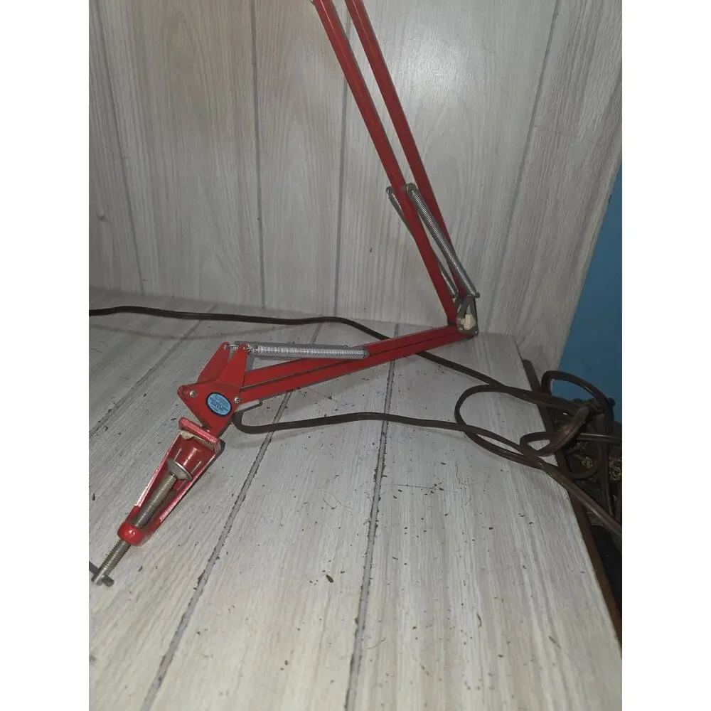 Vintage Articulating Desk Lamp Red Draftsman Architect Clamp On Spring Arm Works